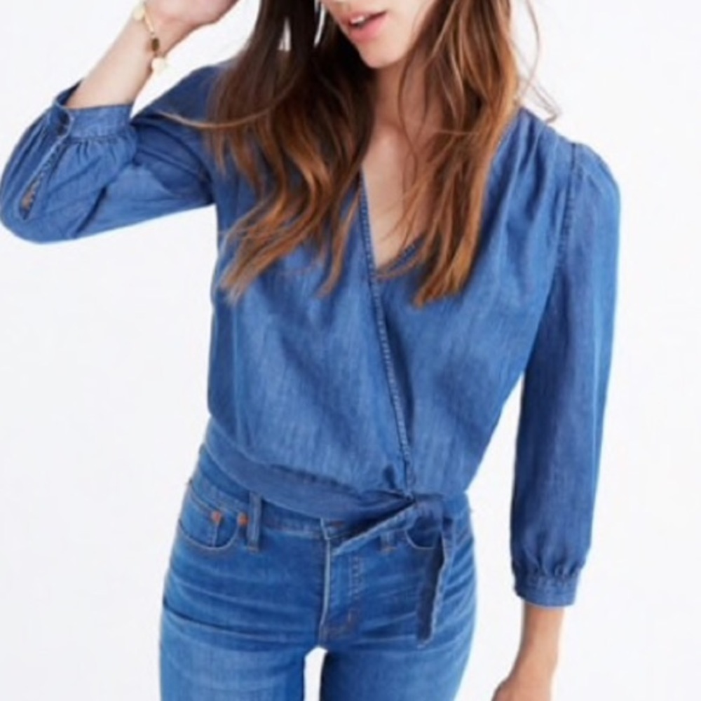 Madewell XXS Denim Wrap Top